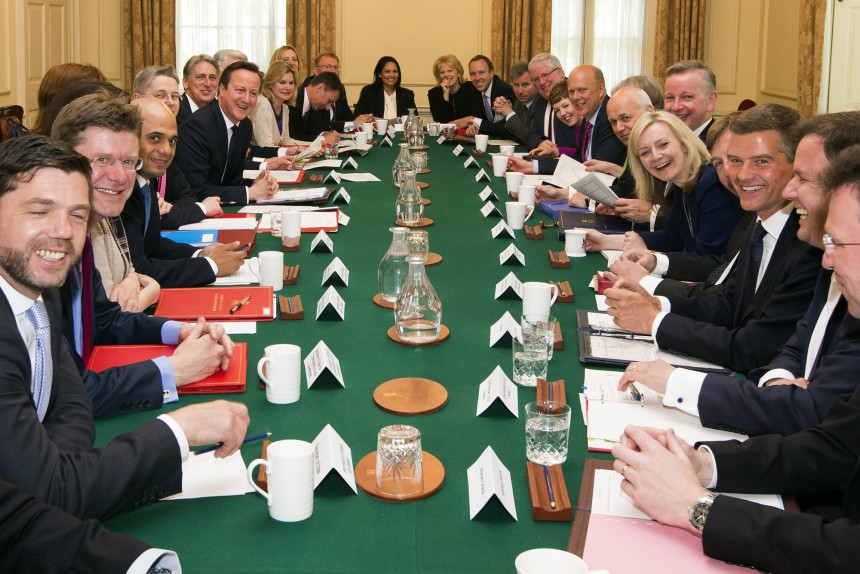 LONDON, ENGLAND - MAY 12:  British Prime Minister David Cameron hosts the first cabinet meeting with his new cabinet in Downing Street on May 12, 2015 in London, England. Conservative party Prime Minister David Cameron has unveiled his new cabinet after claiming an election victory last week that gave his party an outright majority in parliament, the first time in nearly 20 years.  (Photo by Dan Kitwood - WPA Pool / Getty Images)
